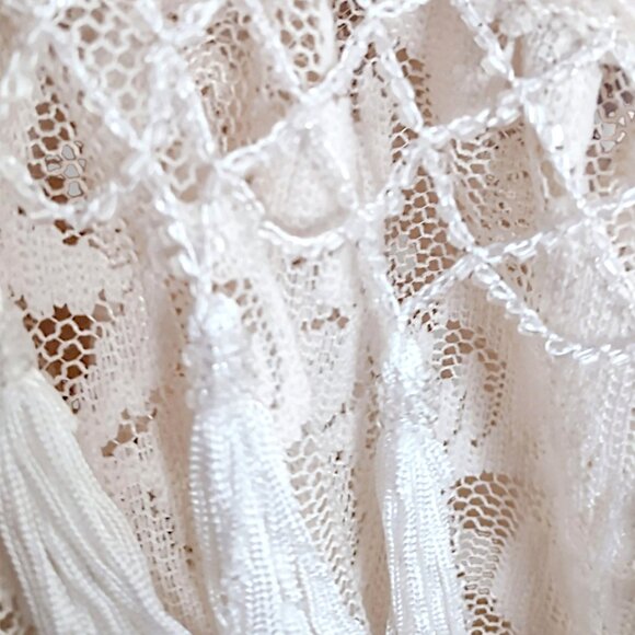 Ethos floral burnout velvet mesh fringed beaded embroidered lace trim kimono boh - Picture 8 of 9